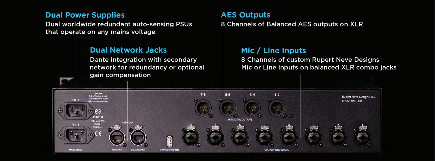 Rupert Neve Designs RMP-D8 8-Channel Class-A Remote Control Dante Mic Preamp