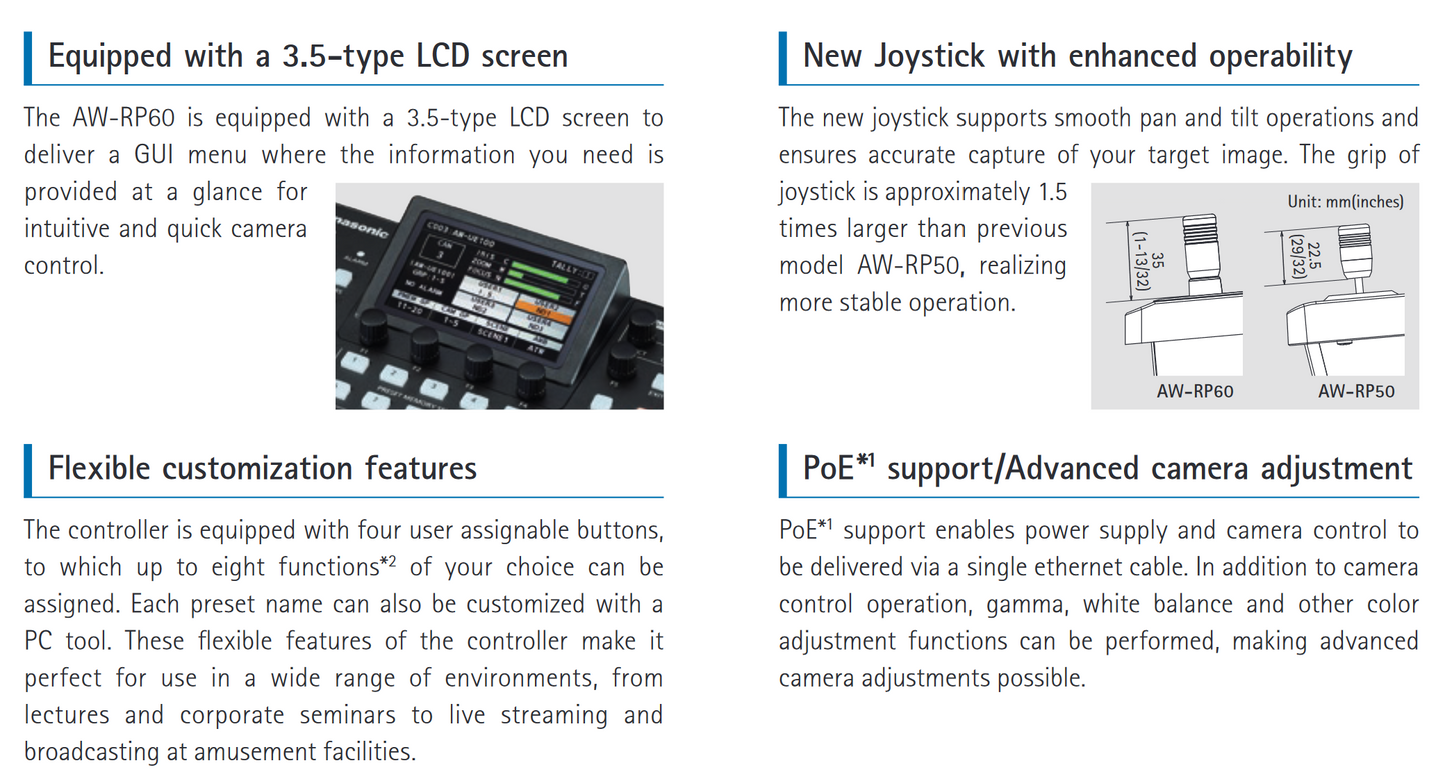 Panasonic AW-RP60GJ Compact Remote PTZ Camera Controller