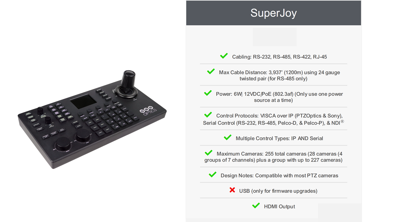 PTZOptics SuperJoy PTZ Camera Joystick Controller