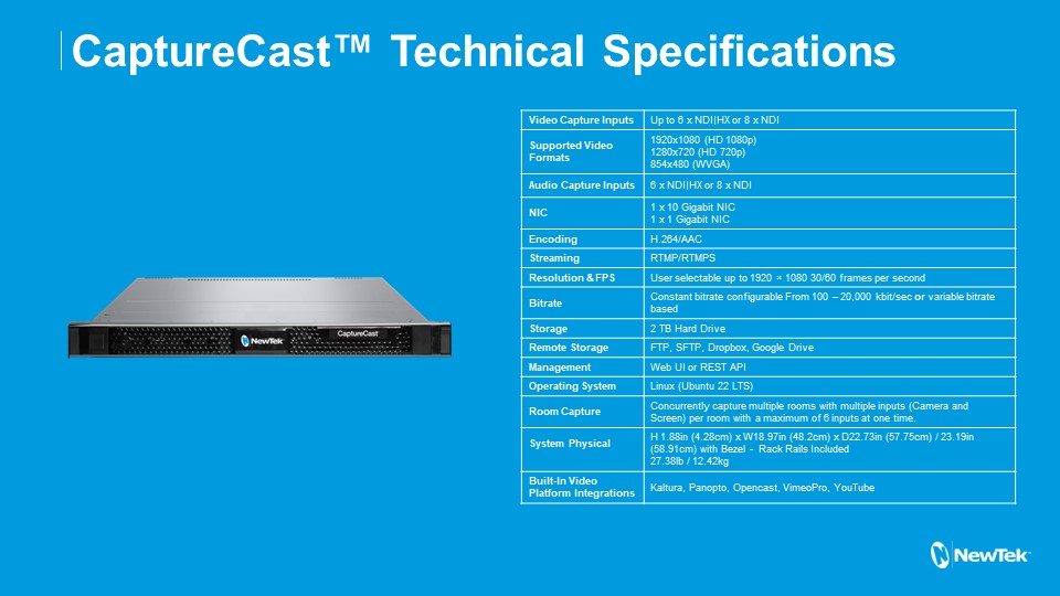 Vizrt (Newtek) CaptureCast NDI Multi-Input Recording Lecture Capture - Includes Viz CaptureCast Maintenance/Support