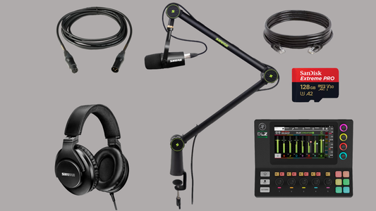 Mackie DLZ Creator XS - Solo Podcast Bundle with Shure MV7 Mic, Boom Arm, and Headphone