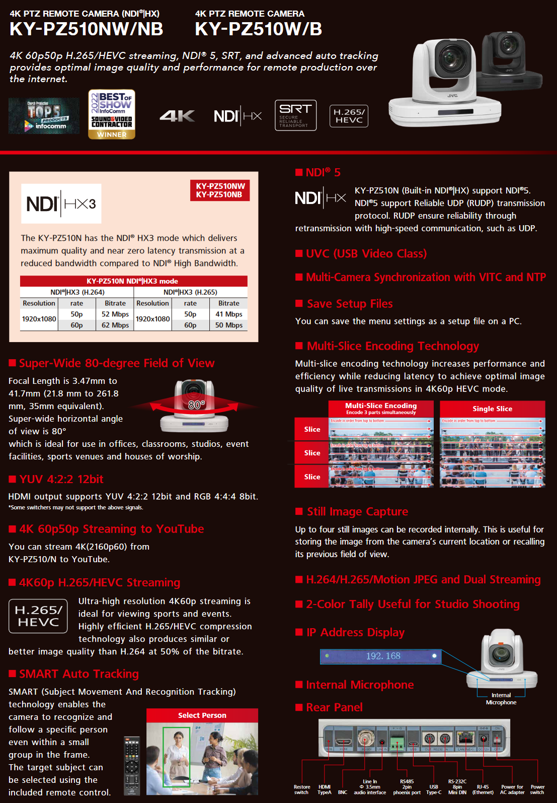 JVC KY-PZ510N 4K PTZ with NDI|HX3, Advanced Auto Tracking, and Ultrawide Angle