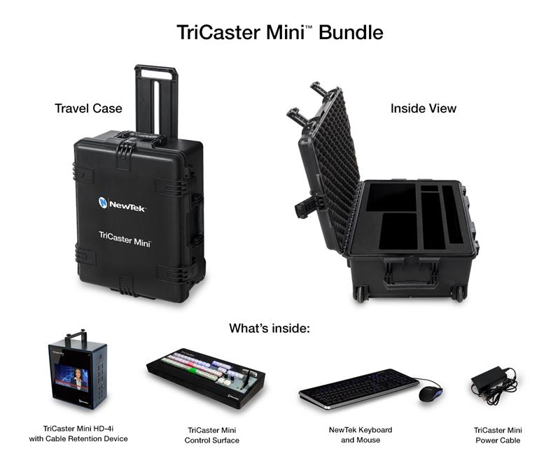 TriCaster Mini Advanced HD-4 sdi Bundle - includes TriCaster Mini HD-4 sdi (w/ Integrated Display and 2 Internal Drives), TriCaster Mini CS, and custom travel case
